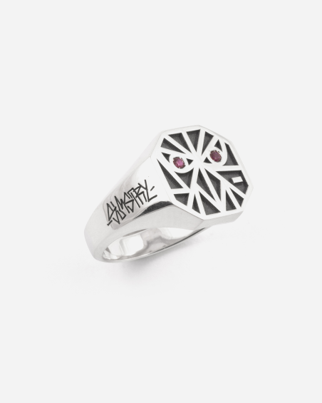 BAGUE CHEVALIÈRE OCTAGON EYES SOLOMOSTRY EN ARGENT AVEC BRILLANTS