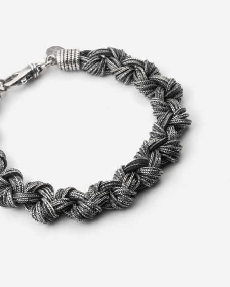 PULSERA TRENZADA NUDOS GRANDES DE PLATA