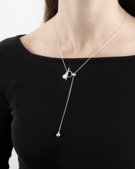 COLLIER CRAVATE AVEC T-BAR SILVER HEART BAR EN ARGENT