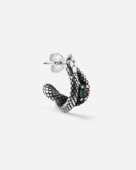 BOUCLE D'OREILLE CERCLE SERPENT POISONED EN ARGENT AVEC PIERRE VERTE