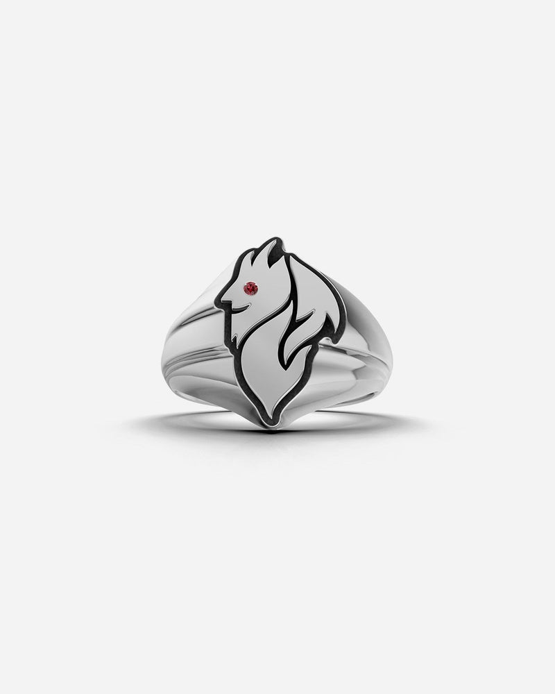 ANILLO CHEVALIER DIAVOLO AC MILAN DE PLATA CON BRILLANTE ROJO
