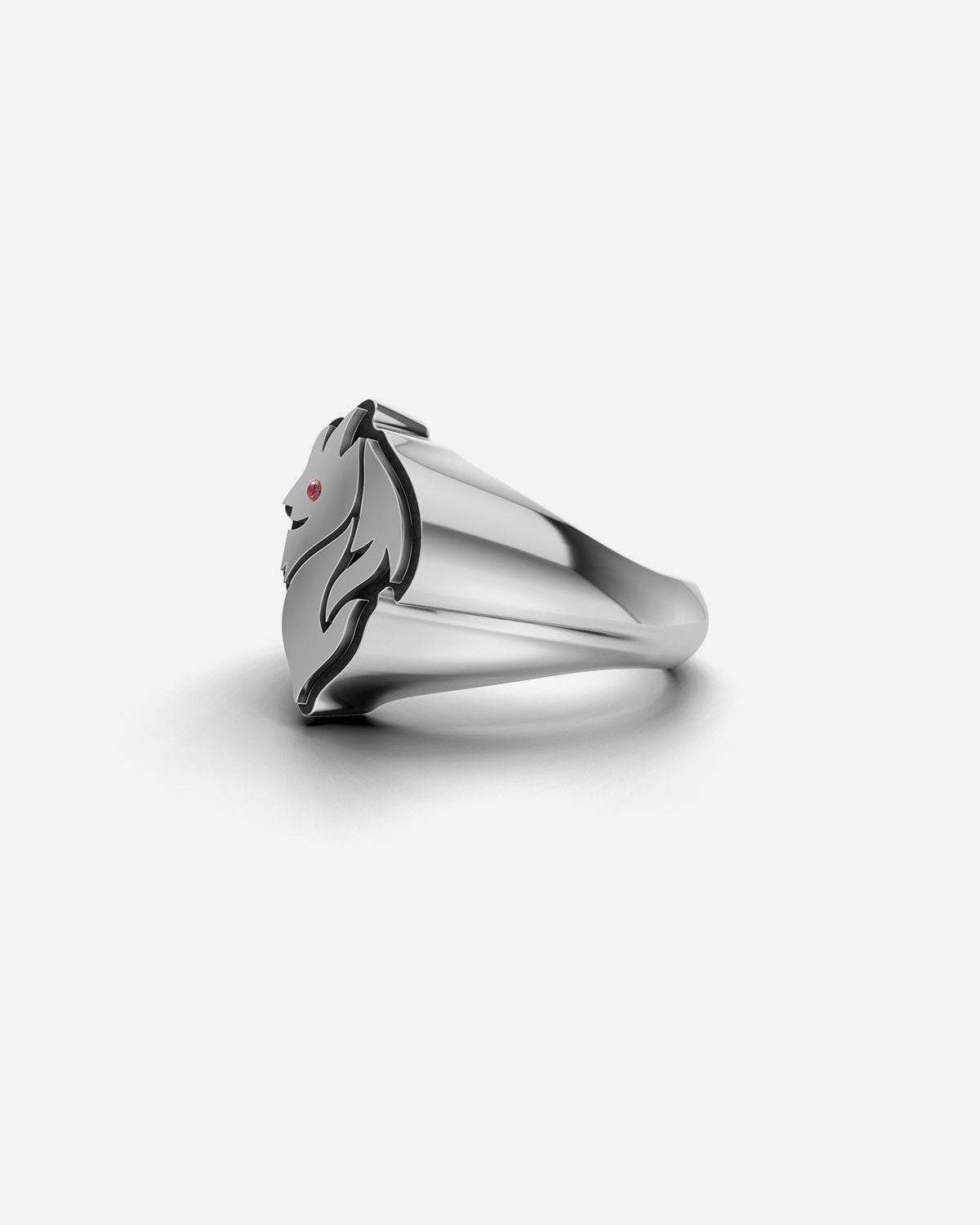 BAGUE CHEVALIÈRE DIAVOLO AC MILAN EN ARGENT AVEC BRILLANT ROUGE