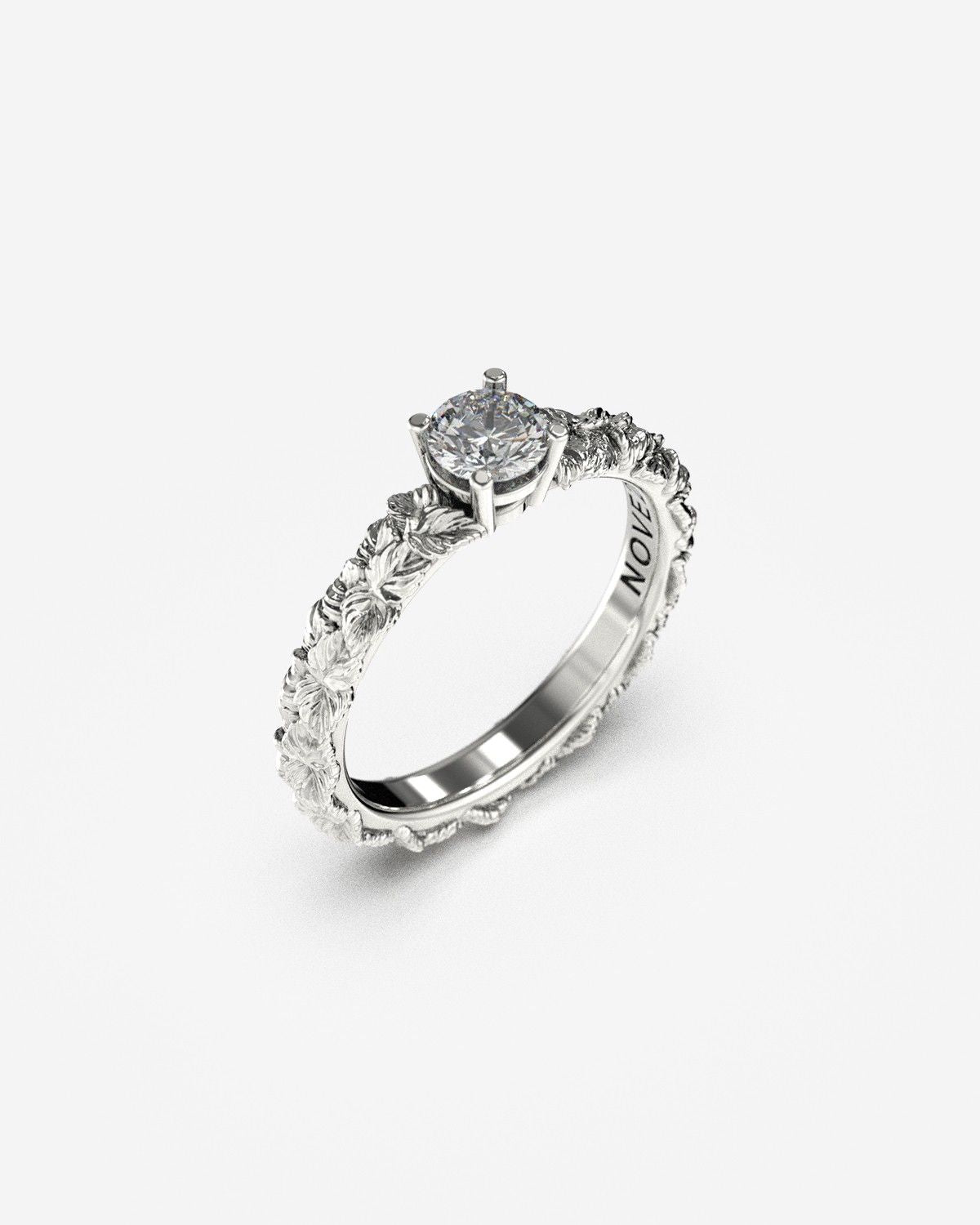 BAGUE DE FIANÇAILLES SOLITAIRE FEUILLES D'OR