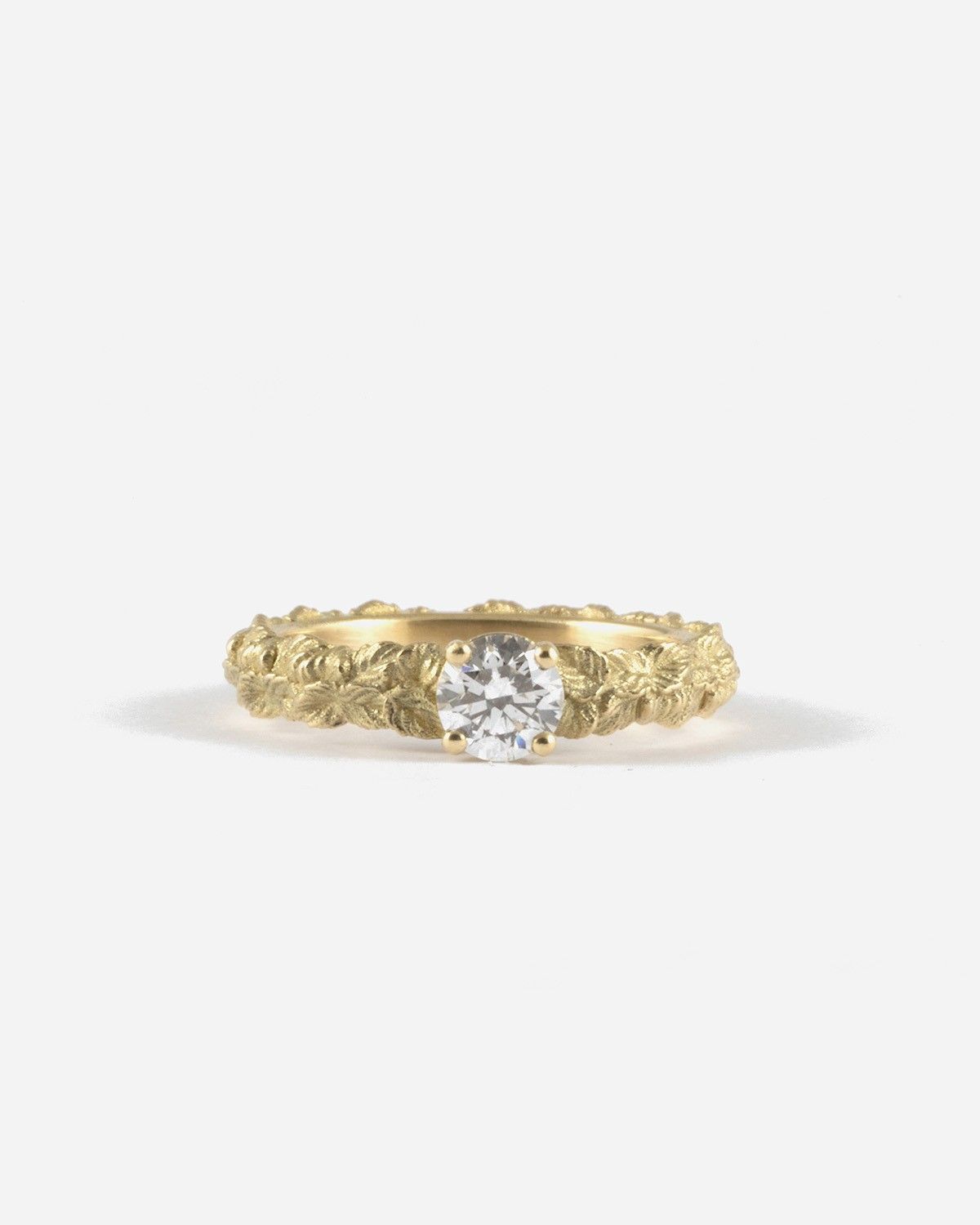 BAGUE DE FIANÇAILLES SOLITAIRE FEUILLES D'OR