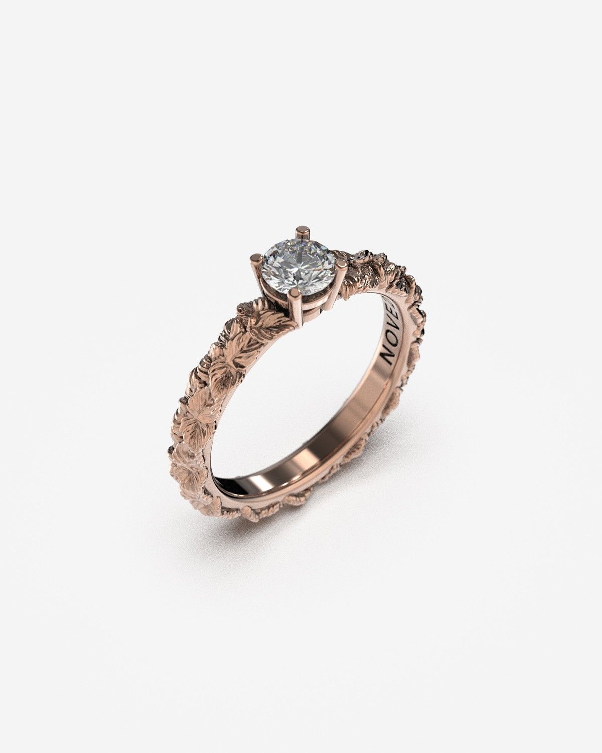 BAGUE DE FIANÇAILLES SOLITAIRE FEUILLES D'OR
