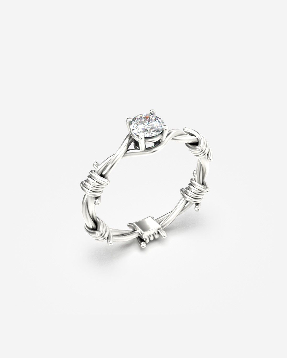 VERLOBUNGSRING SOLITÄR STACHELDRAHT SILBER MIT DIAMANT