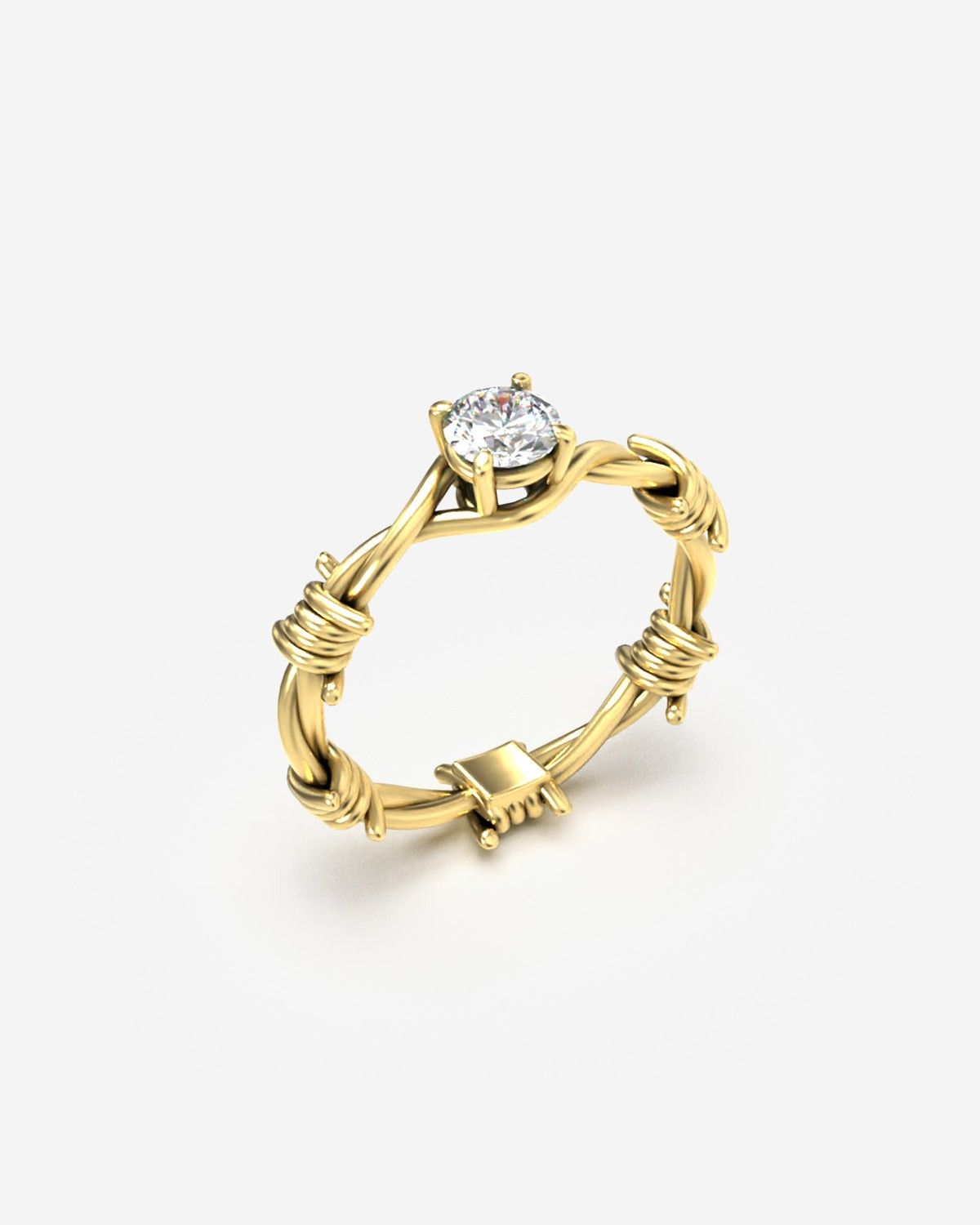 VERLOBUNGSRING SOLITÄR STACHELDRAHT SILBER MIT DIAMANT