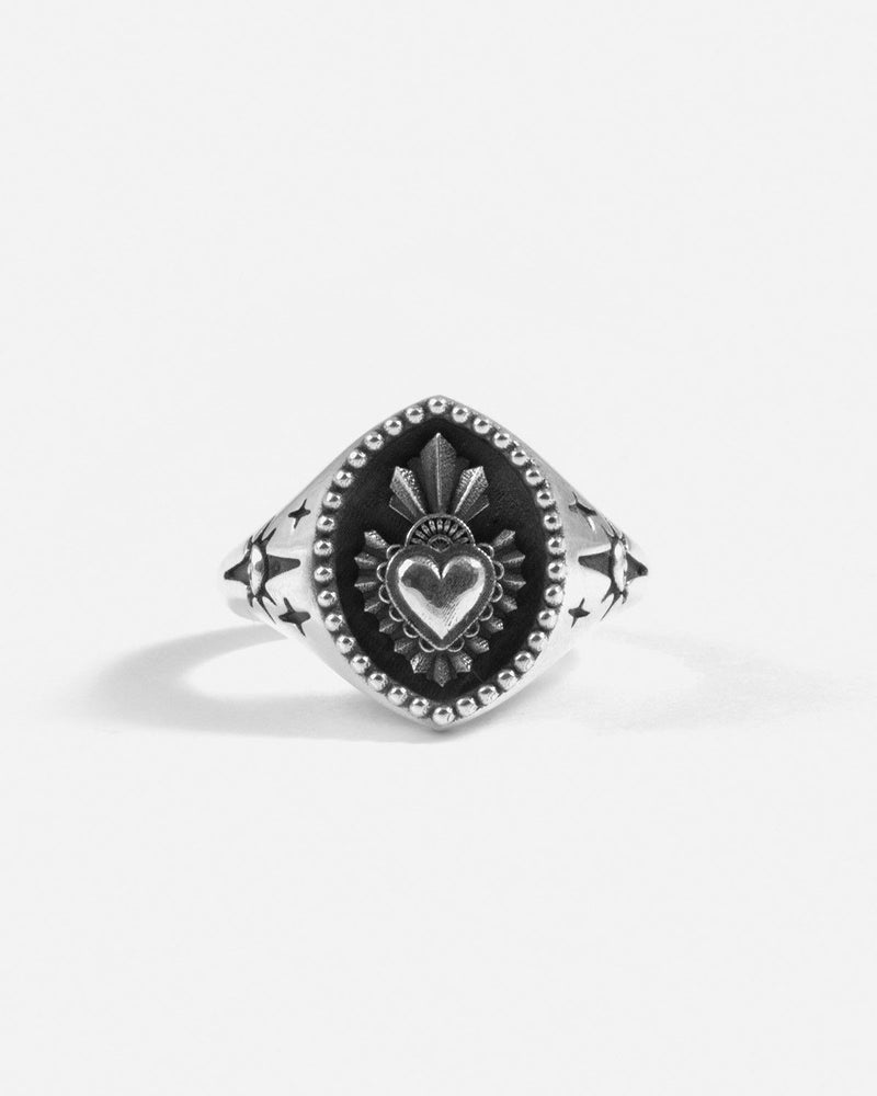 ANELLO CHEVALIER EX ASTRA IN ARGENTO CON CUORE EX VOTO