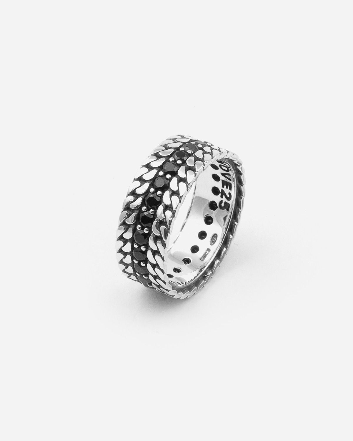 BAGUE LARGE EN ARGENT DOUBLE GOURMETTE PARALLEL AVEC BRILLANTS NOIRS
