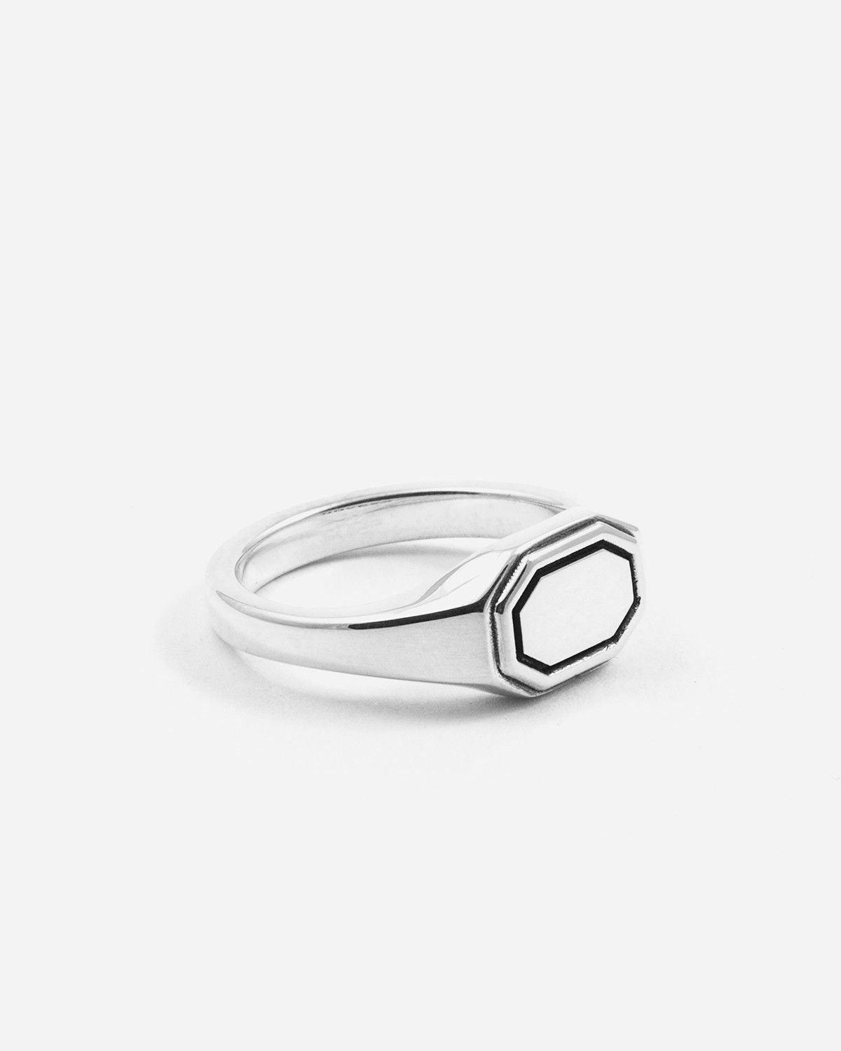 BAGUE CHEVALIÈRE OCTAGON HORIZONTALE BALANCE EN ARGENT PERSONNALISABLE