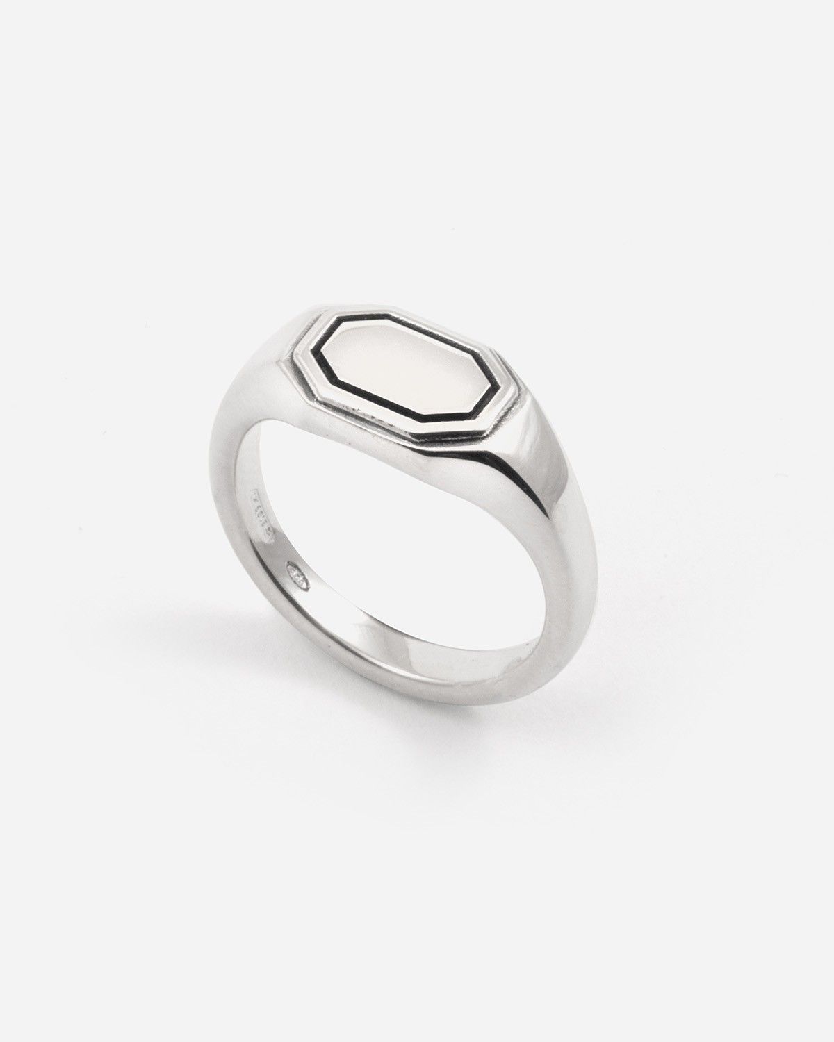 BAGUE CHEVALIÈRE OCTAGON HORIZONTALE BALANCE EN ARGENT PERSONNALISABLE