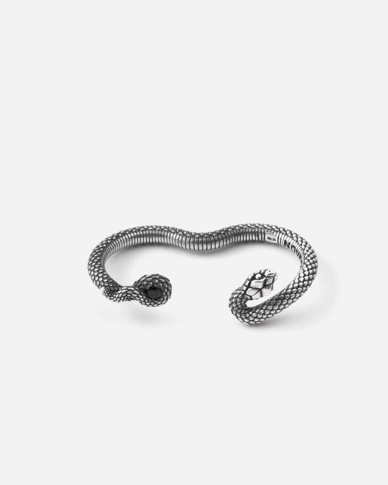 BAGUE DEUX DOIGTS SNAKE TWINS EN ARGENT AVEC PIERRE NOIRE