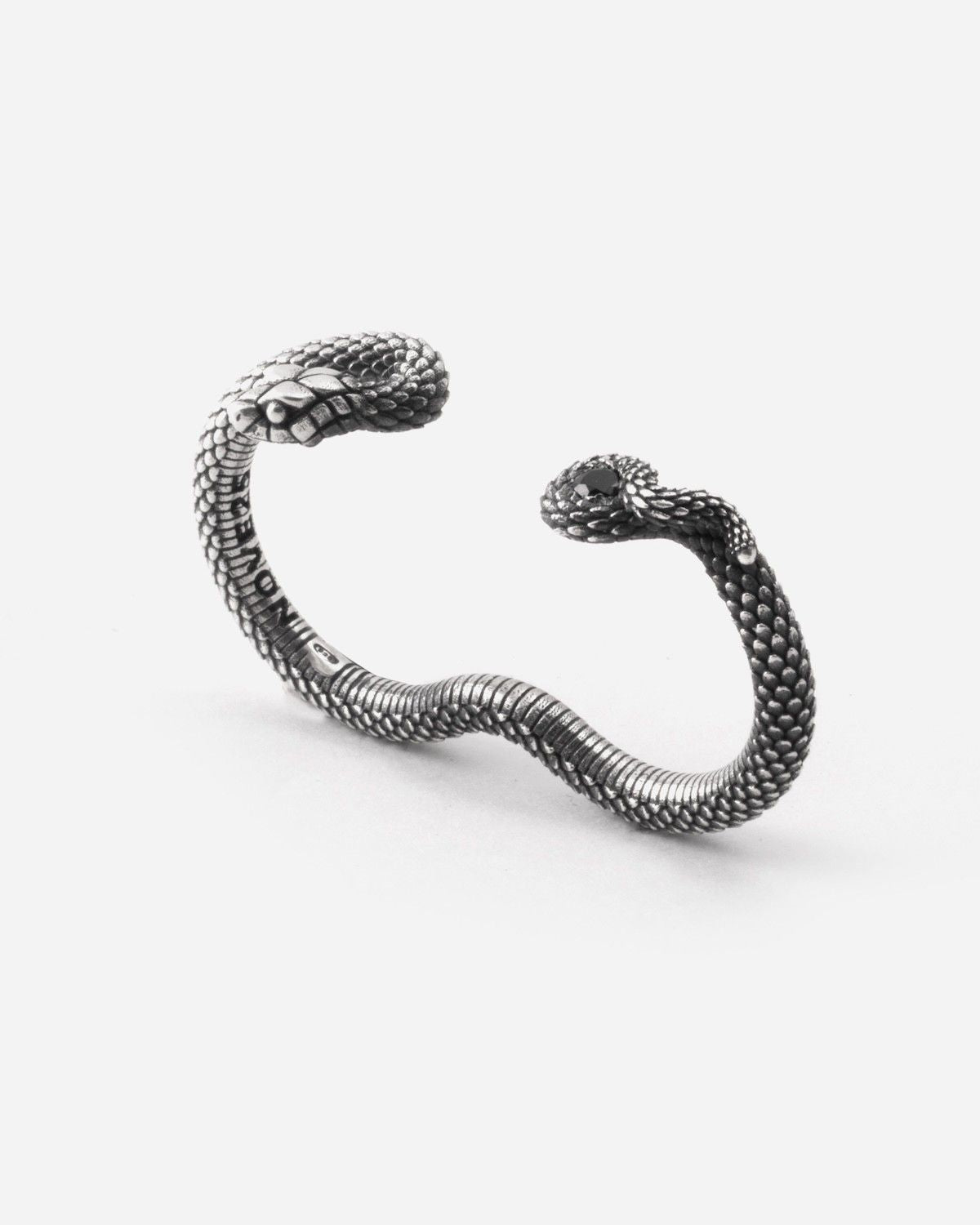 RING ZWEI FINGER SNAKE TWINS MIT SCHWARZEN STEIN