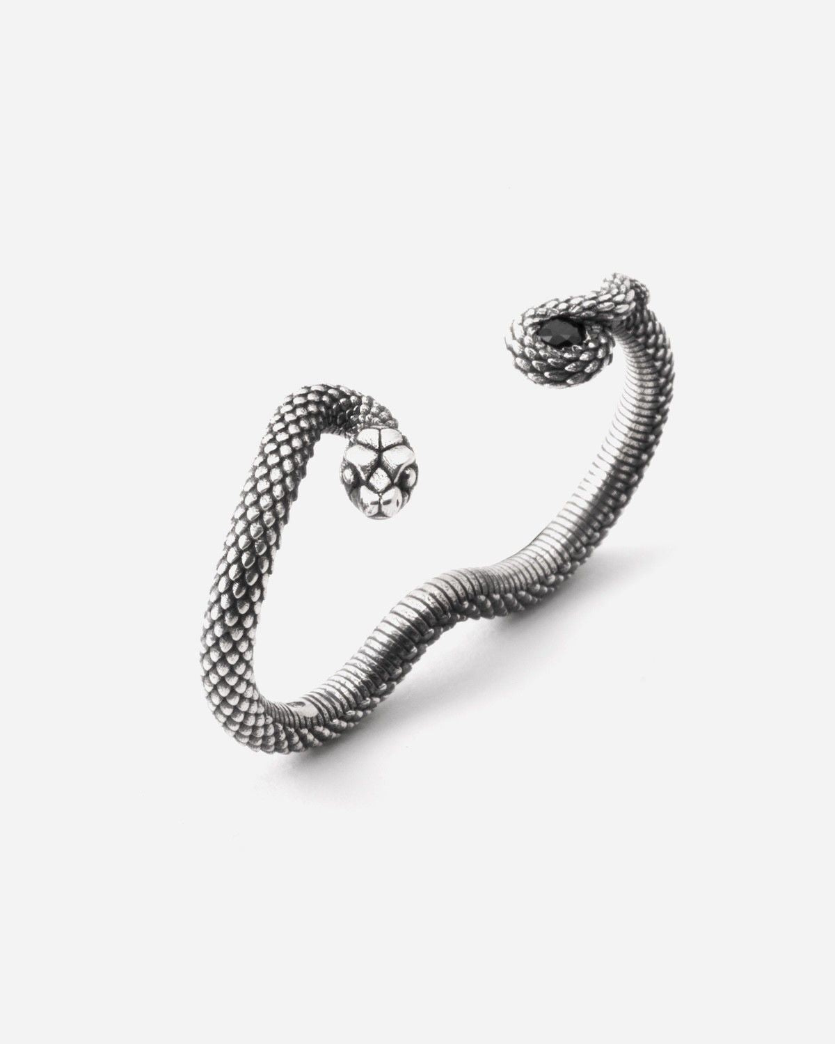 RING ZWEI FINGER SNAKE TWINS MIT SCHWARZEN STEIN