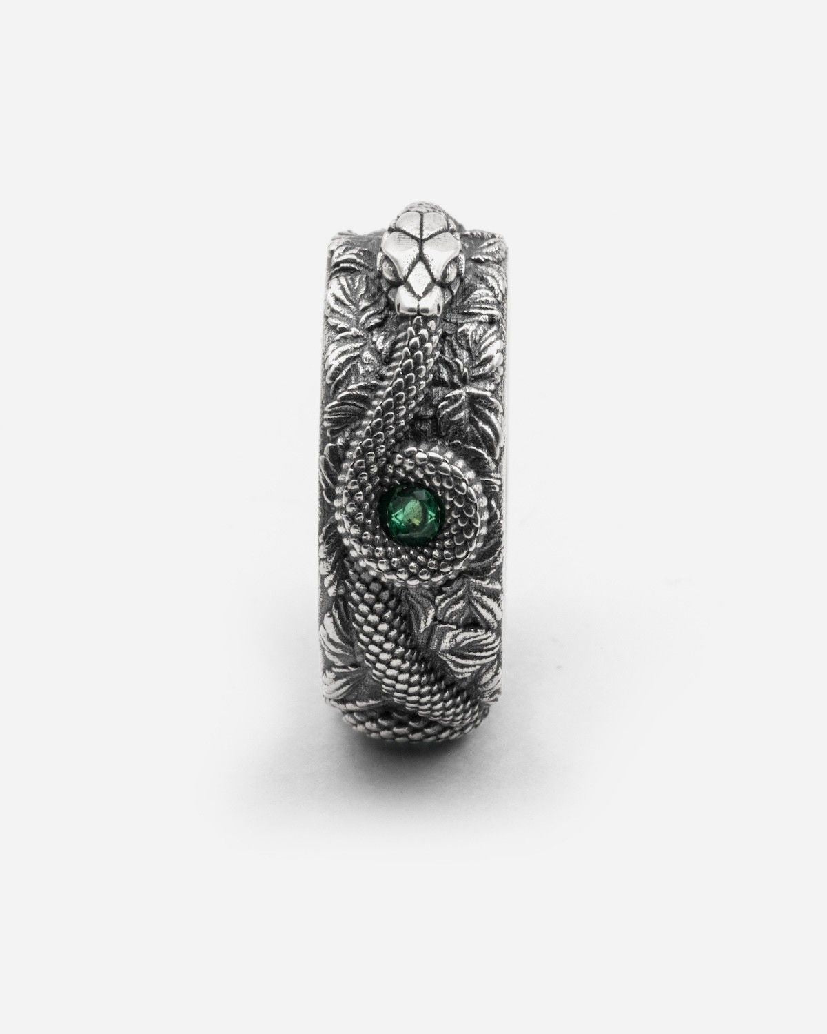 SNAKE BAND RING WITH GREEN BRILLIANTS