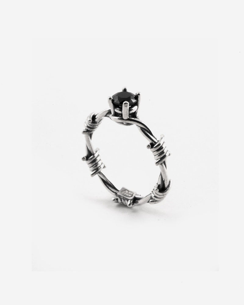 ALLIANCE SOLITAIRE BARBELÉ EN ARGENT AVEC NOIR BRILLANT