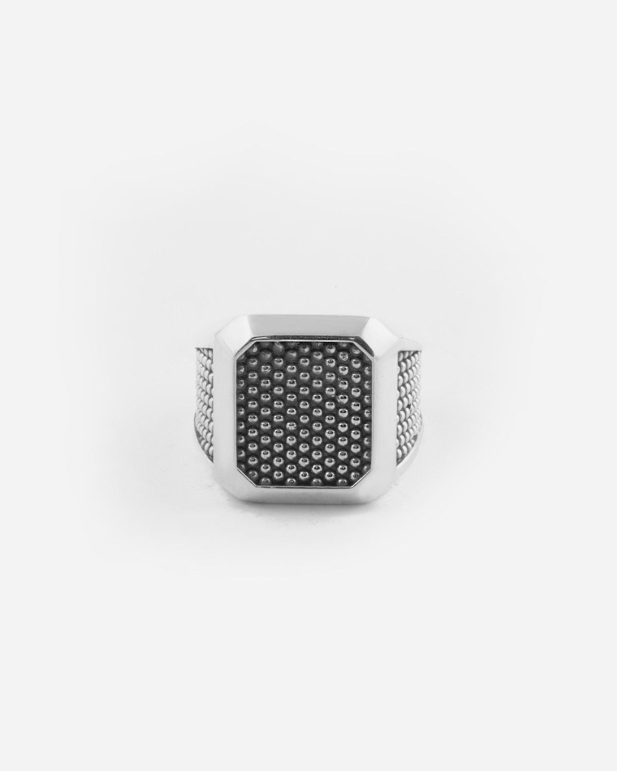 OCTAGONAL SIGNET RING WITH DOTTED TEXTURE
