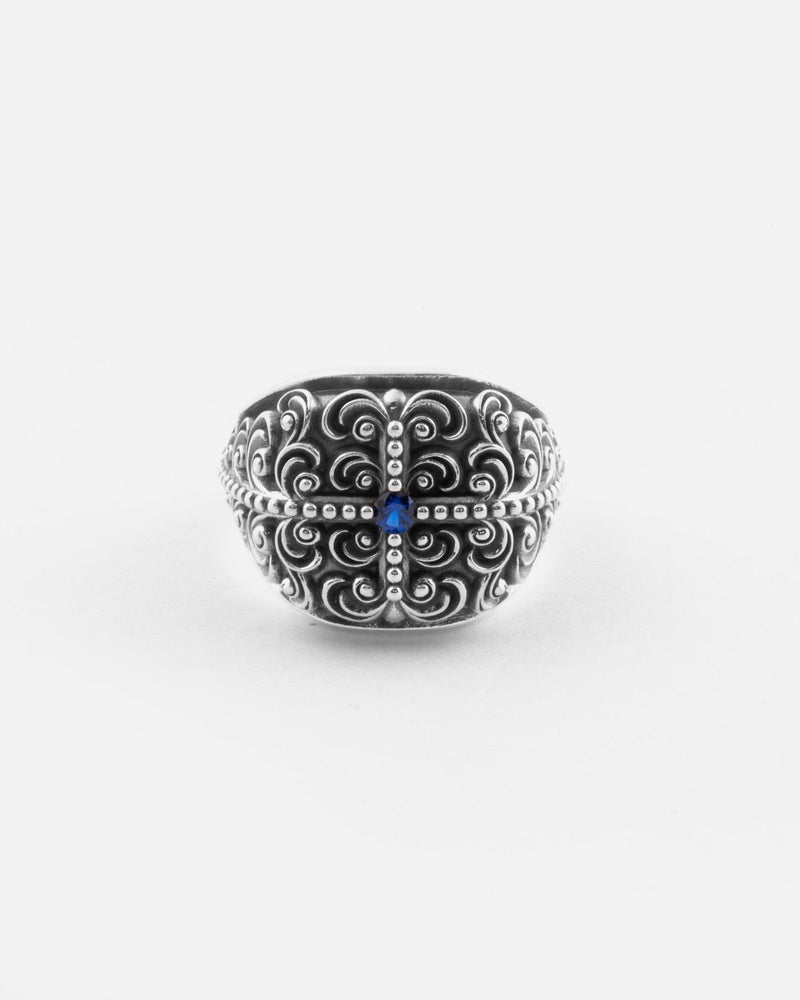 ANILLO CHEVALIER CUADRADO AMISTAD DE PLATA CON PIEDRA AZUL