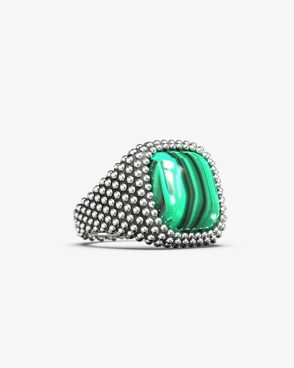 DOTTED SQUARE SIGNET RING WITH STONE – Nove25