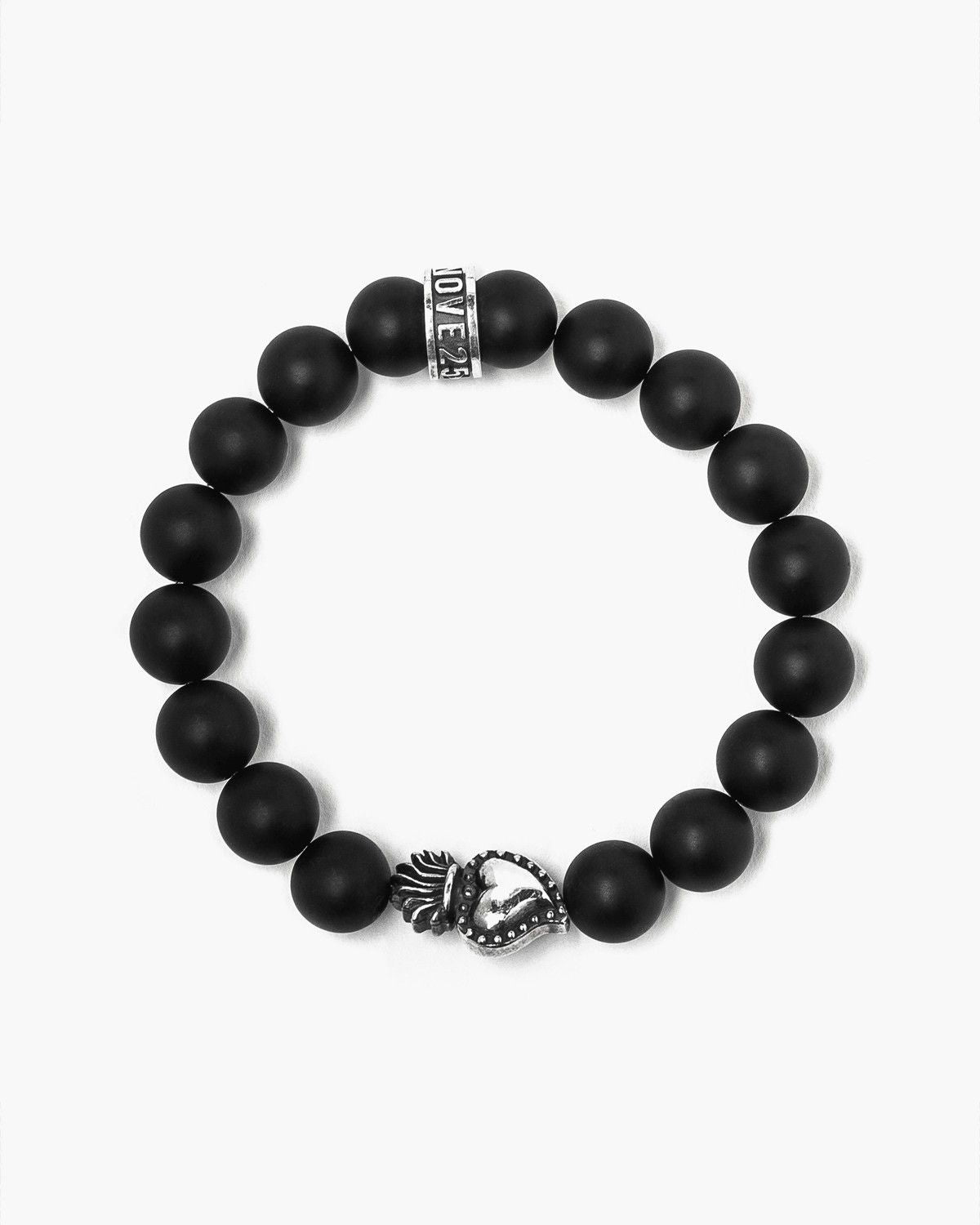 BRACELET ONYX NOIR OPAQUE 080 ET CŒUR EX-VOTO