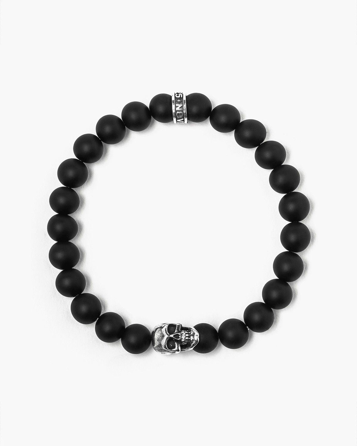 BRACCIALE CON PIETRE AGATA NERA 080 E TESCHIO PICCOLO