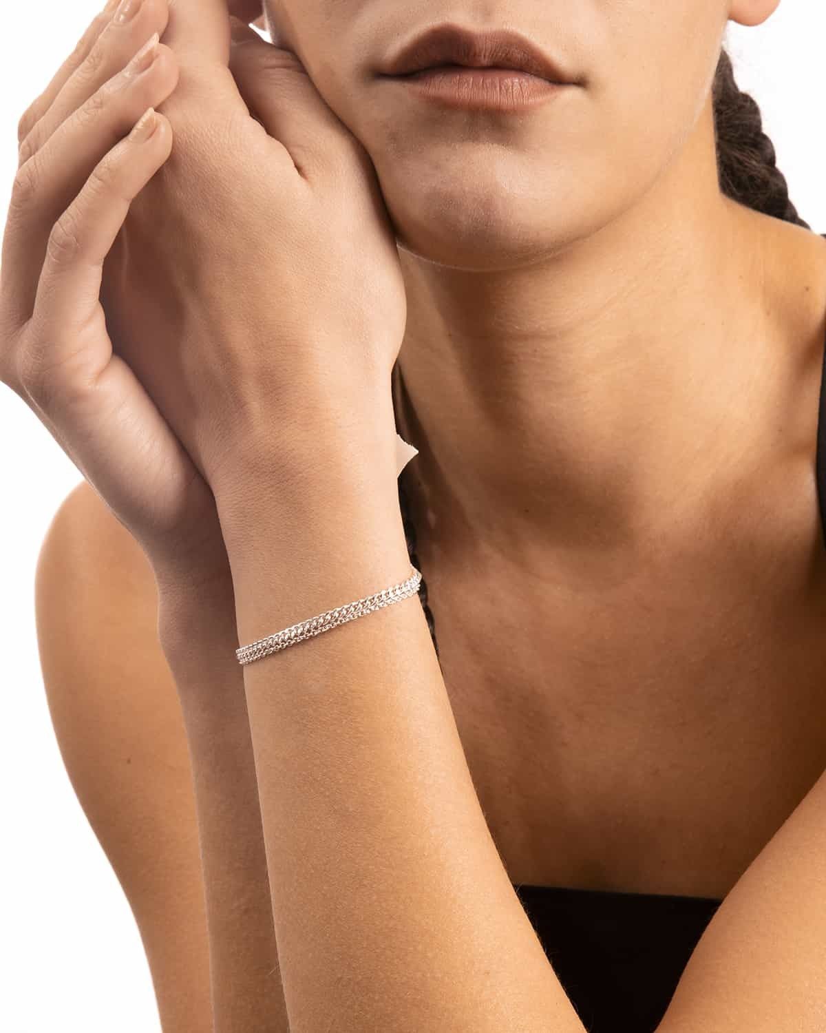 BRACELET DEUX CHAÎNES GOURMETTE ET CHAÎNE ARGENT