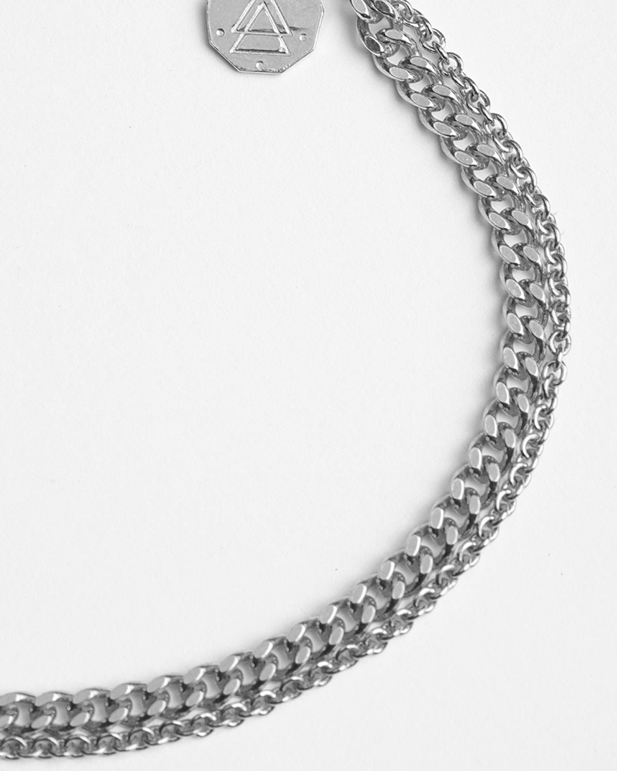 BRACELET DEUX CHAÎNES GOURMETTE ET CHAÎNE ARGENT
