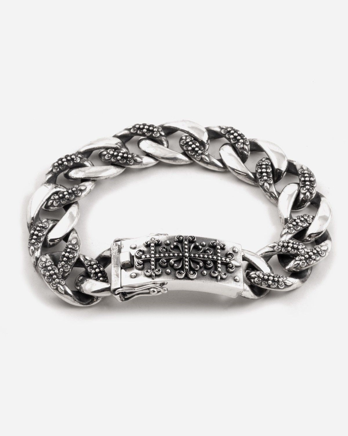 BRACELET GOURMETTE AVEC TEXTURE GOTHIQUE ALTERNÉE TRINIDAD EN ARGENT