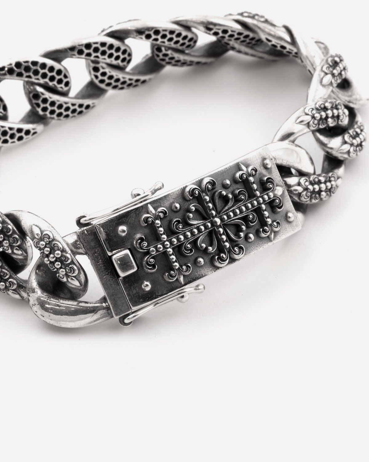 BRACELET GOURMETTE AVEC TEXTURE GOTHIQUE ALTERNÉE TRINIDAD EN ARGENT