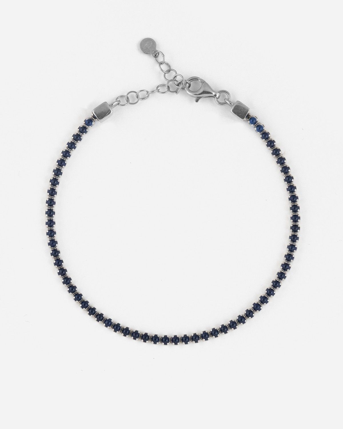 SILVER TENNIS BRACELET WITH BLUE CABOCHON STONES
