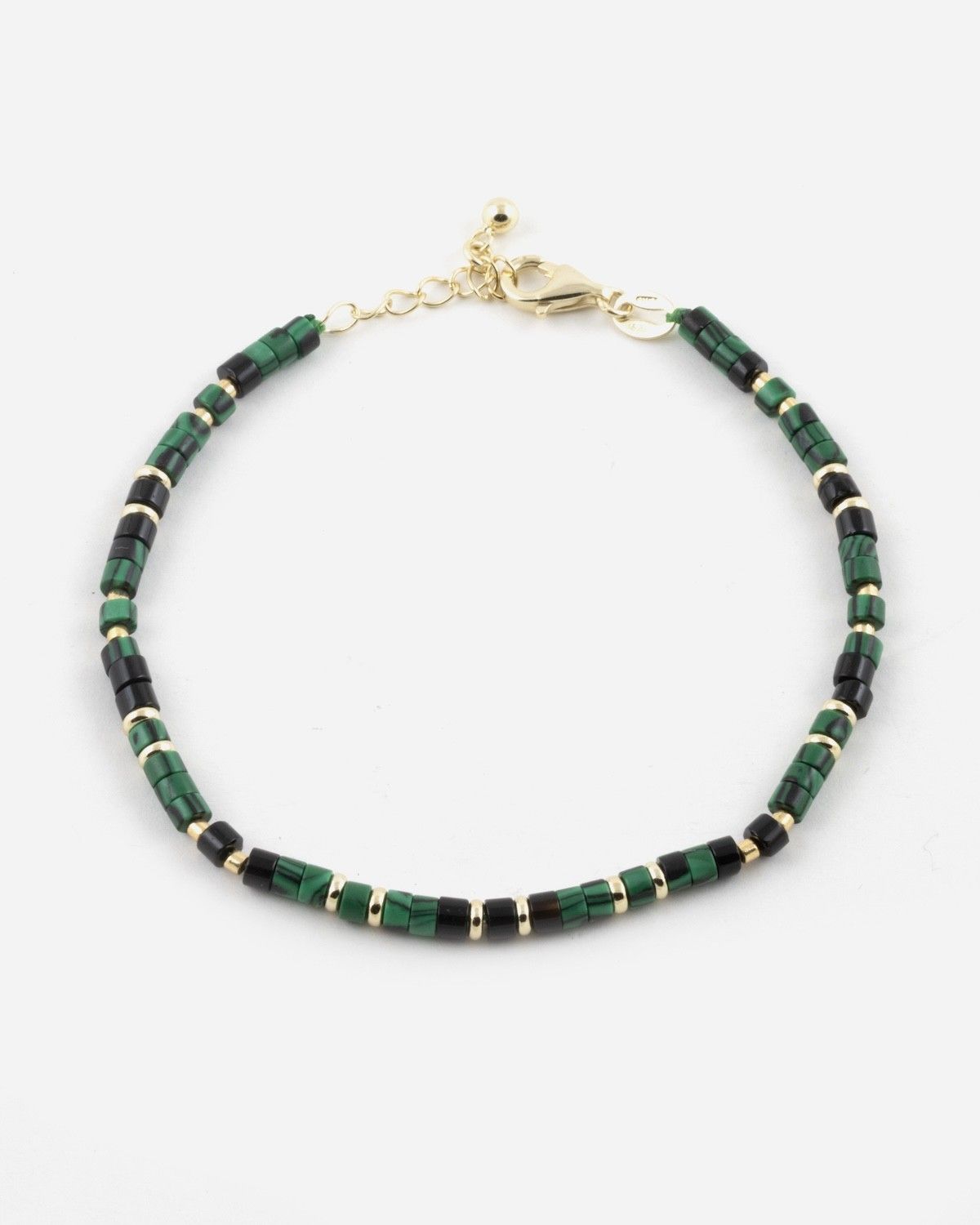 VERGOLDETES ARMBAND MIT GRÜNEN MINI-ZYLINDERN