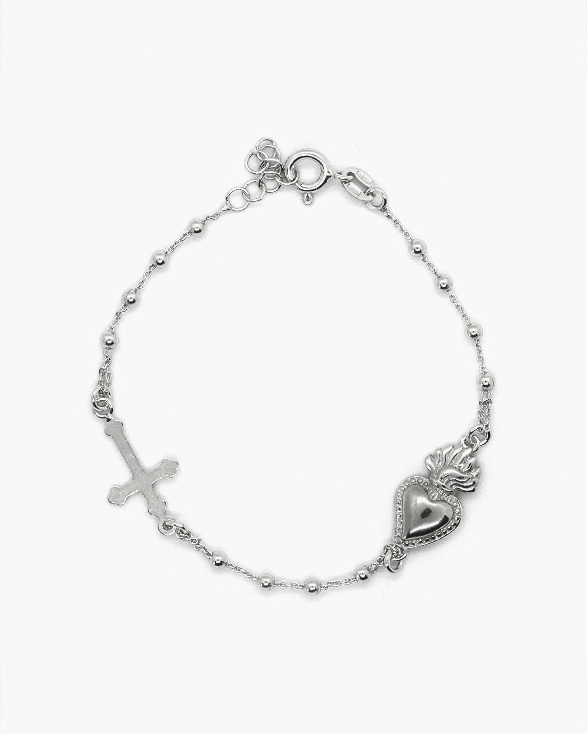 BRACELET CHAPELETS CŒUR EX-VOTO ET CROIX GOTHIQUE
