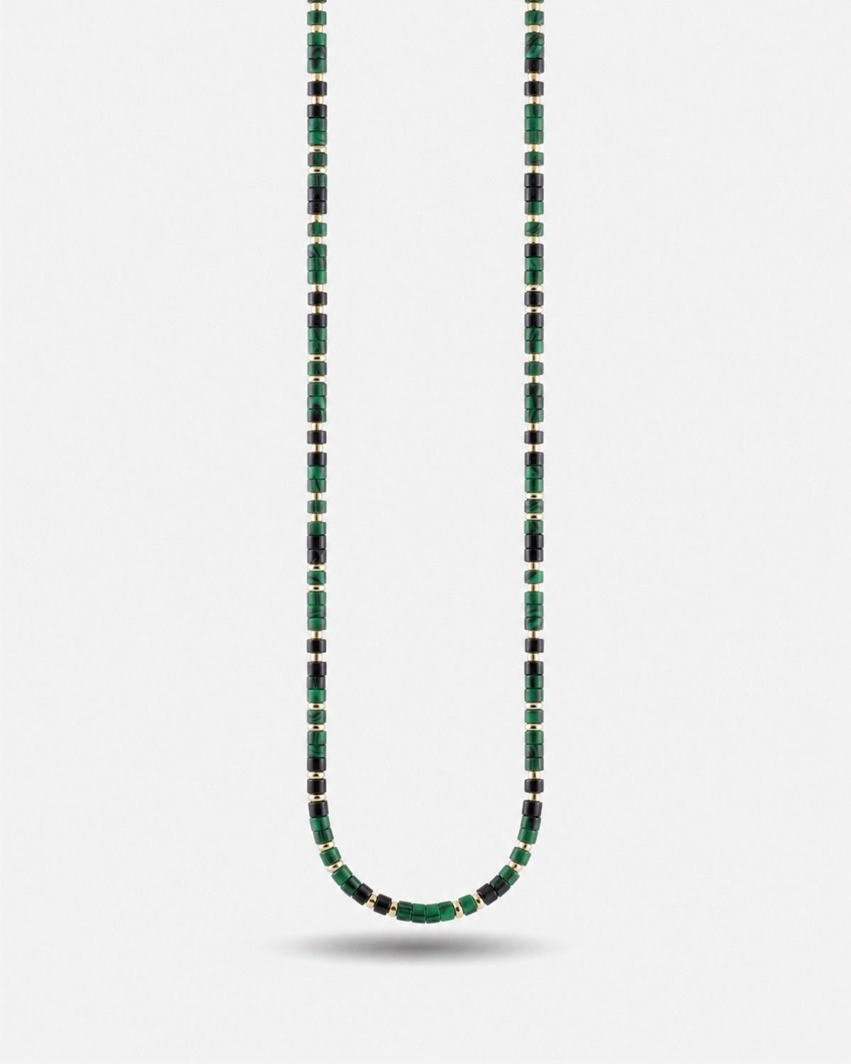 COLLIER MINI CYLINDRES VERTS PLAQUÉ OR