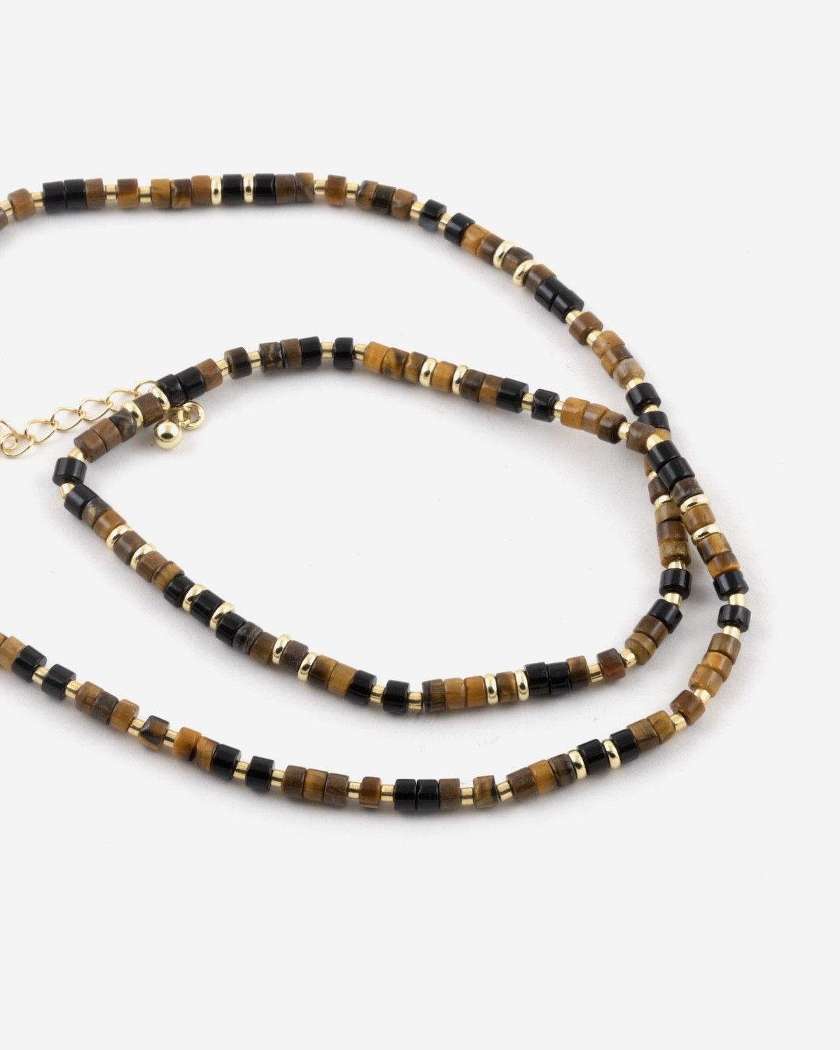 COLLAR CILINDROS MINI MARRONES PLATEADO ORO