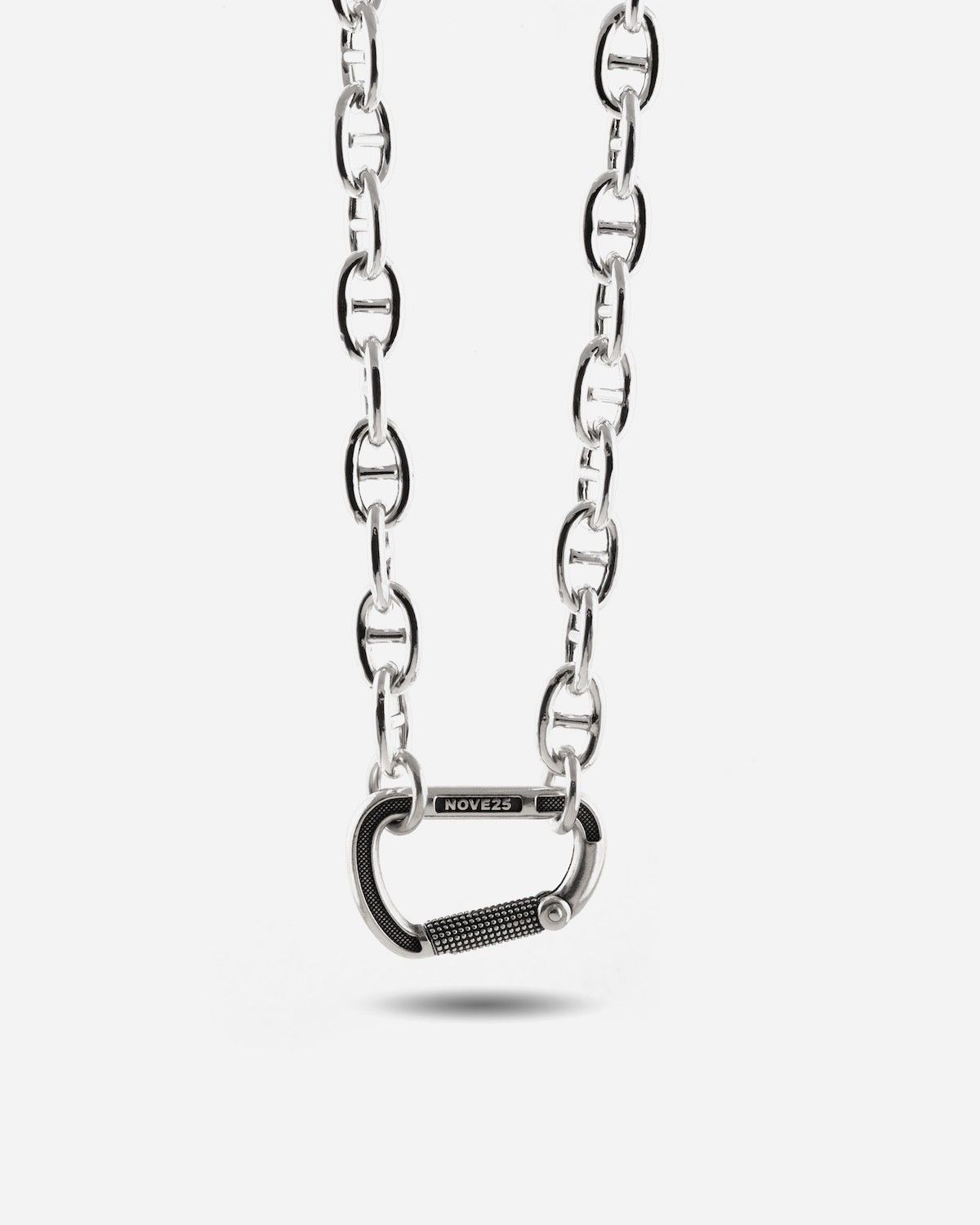 SILBER HALSKETTE KETTE REIF MIT STEG MIT KARABINERVERSCHLUSS AUS VERSILBERTER BRONZE