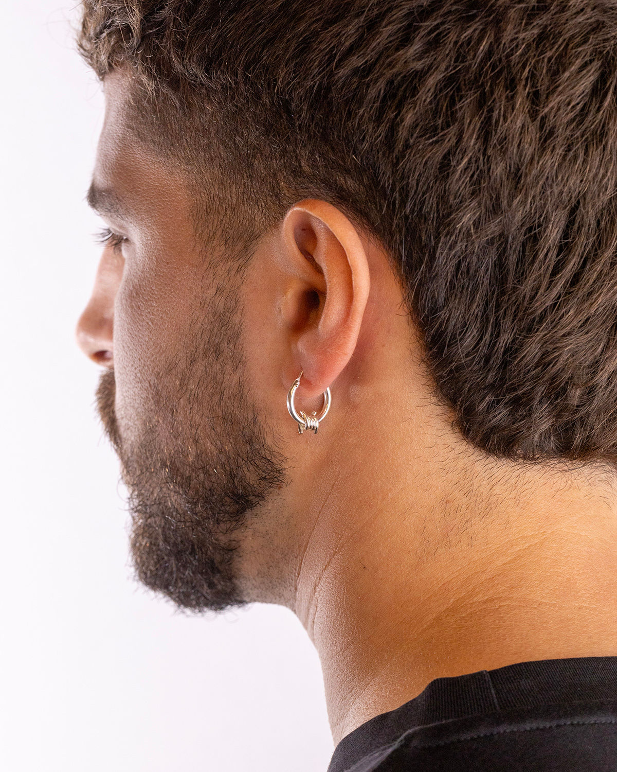 BOUCLE D’OREILLE UNIQUE LOBE CERCLE CHAÎNE BARBELÉ