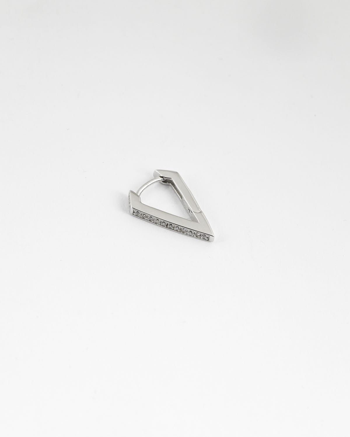 CUBIC ZIRCONIA RHOMBUS WITH SNAP CLOSURE SINGLE EARRING / POLISHED RHODIUM PLATE