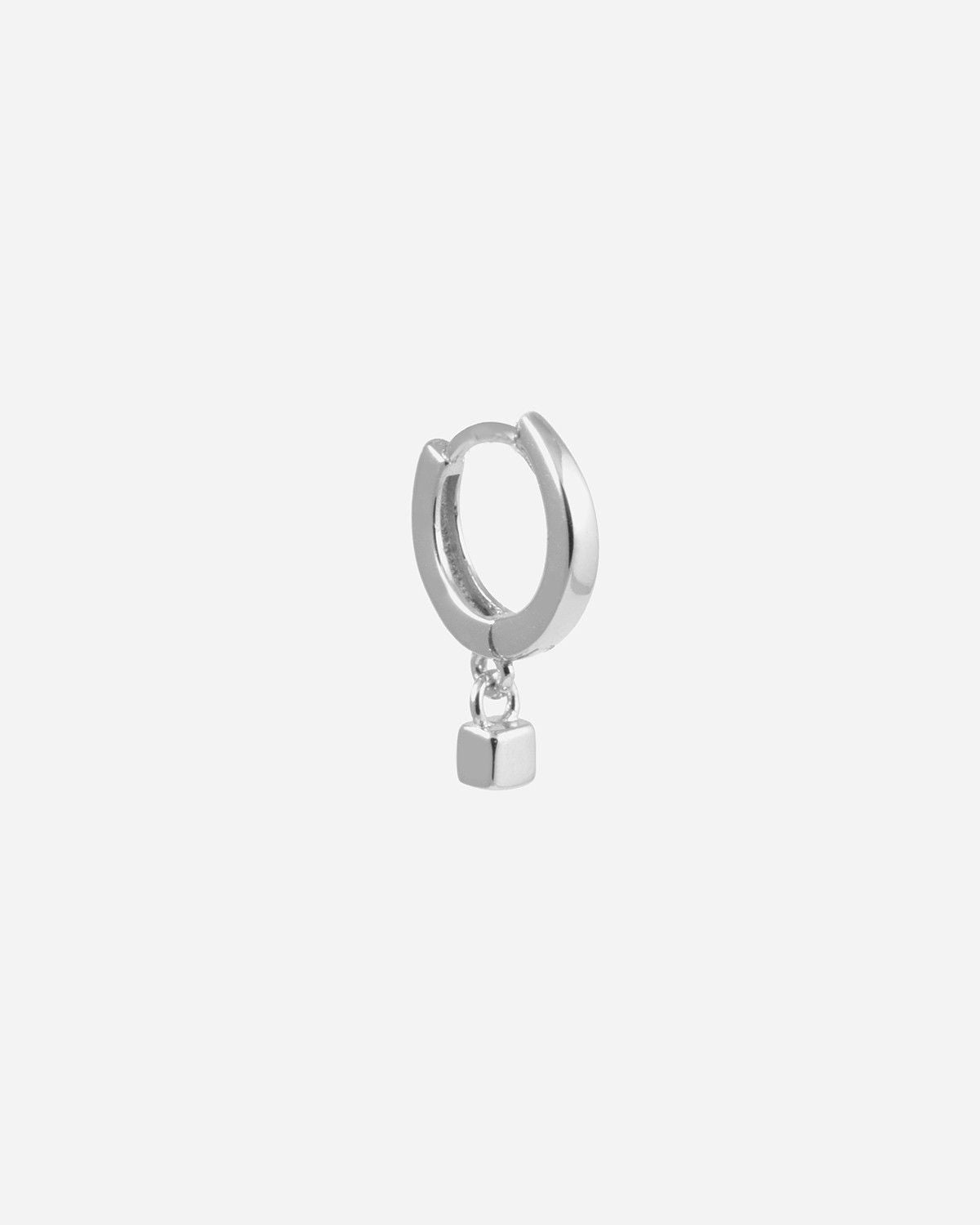 BOUCLE D'OREILLE CERCLE CUBE MINI PENDANTE / RHODIUM