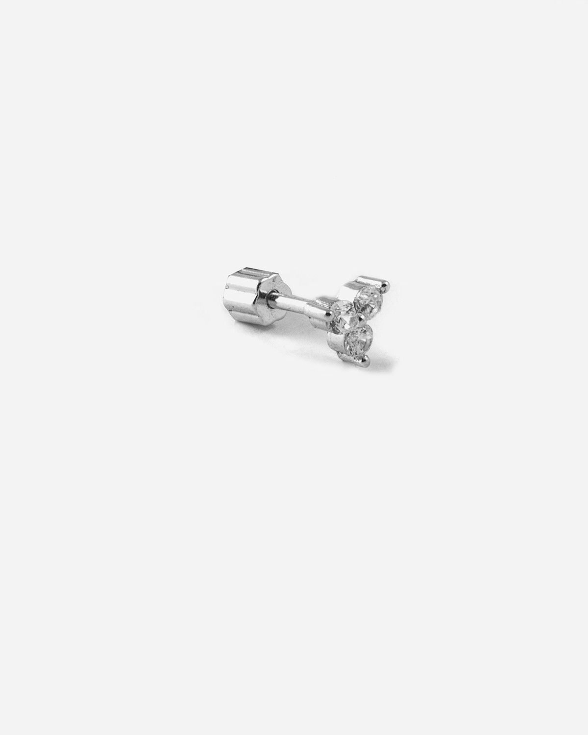 BOUCLE D'OREILLE PIERCING AVEC ZIRCONIE CUBIQUE TRÈFLE / RHODIUM