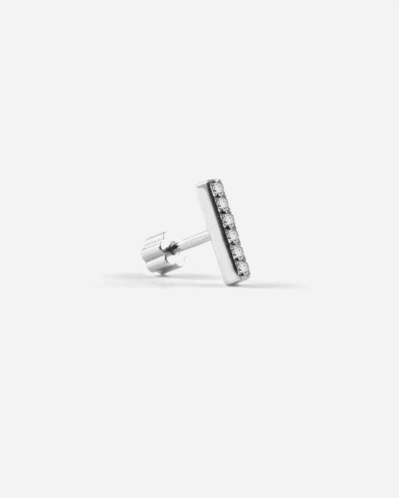 BOUCLE D'OREILLE LOBE PIERCING BAR AVEC BRILLANTS EN ARGENT