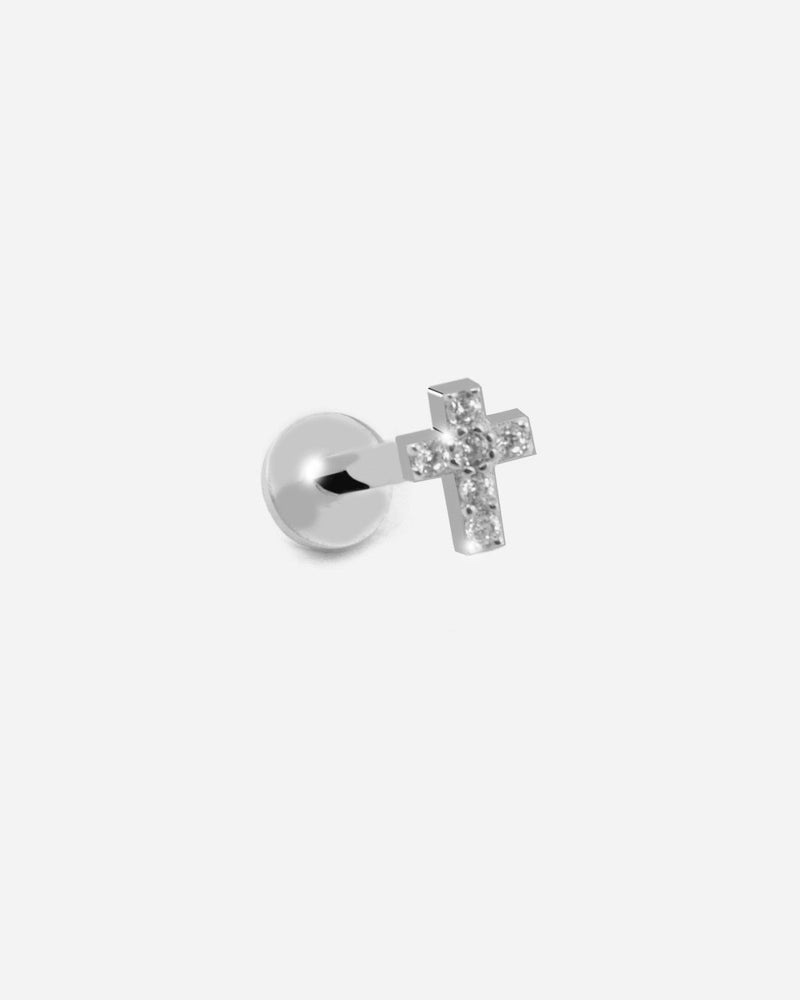 BOUCLE D'OREILLE SILVER SHINY CROSS EN ARGENT AVEC BRILLANTS