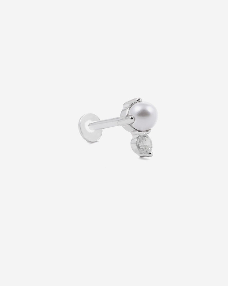 BOUCLE D'OREILLE PIERCING SILVER SHINY PEARL EN ARGENT AVEC PERLE ET BRILLANT