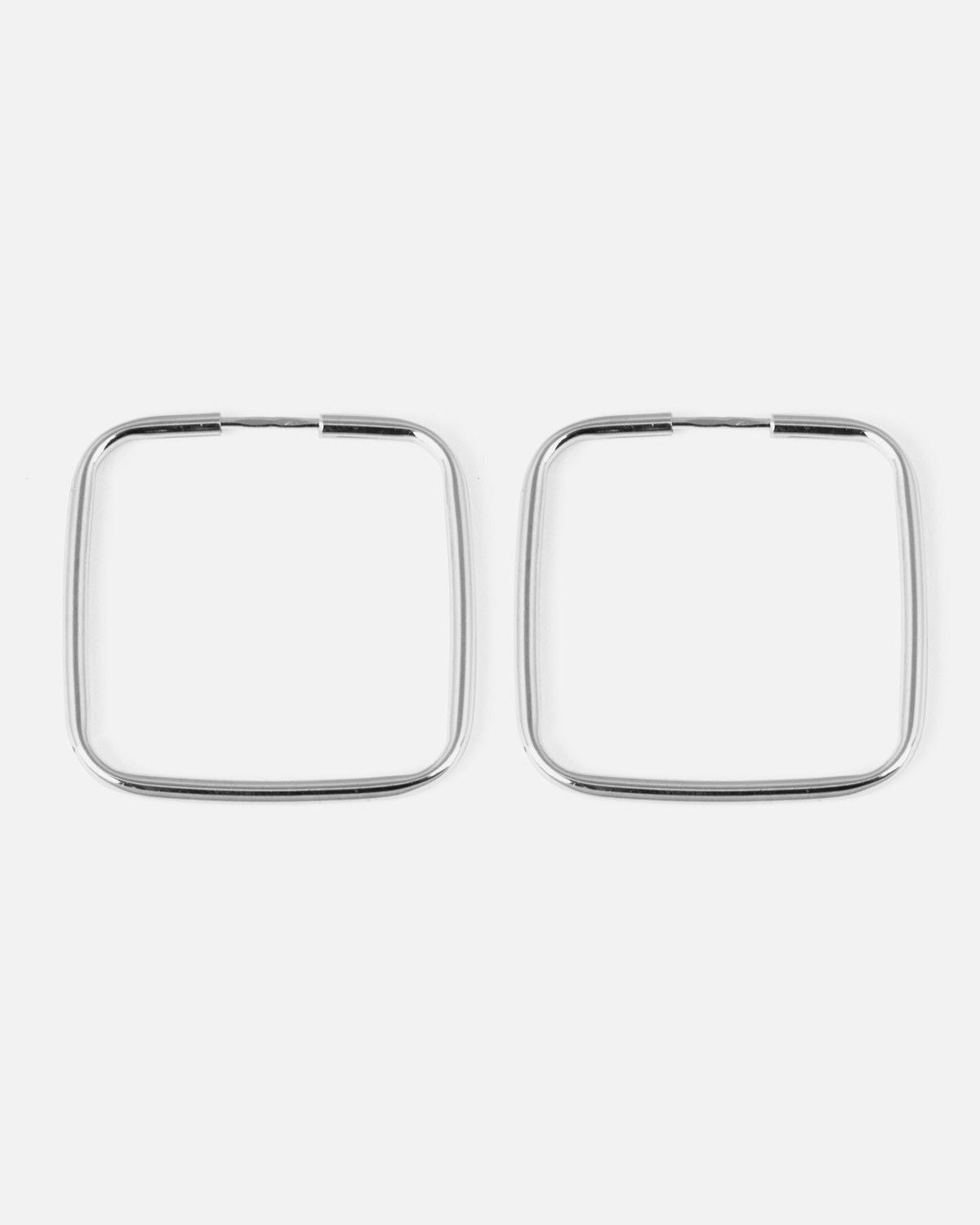 ROUND THREAD SILVER SQUARE HOOP PAIR EARRINGS