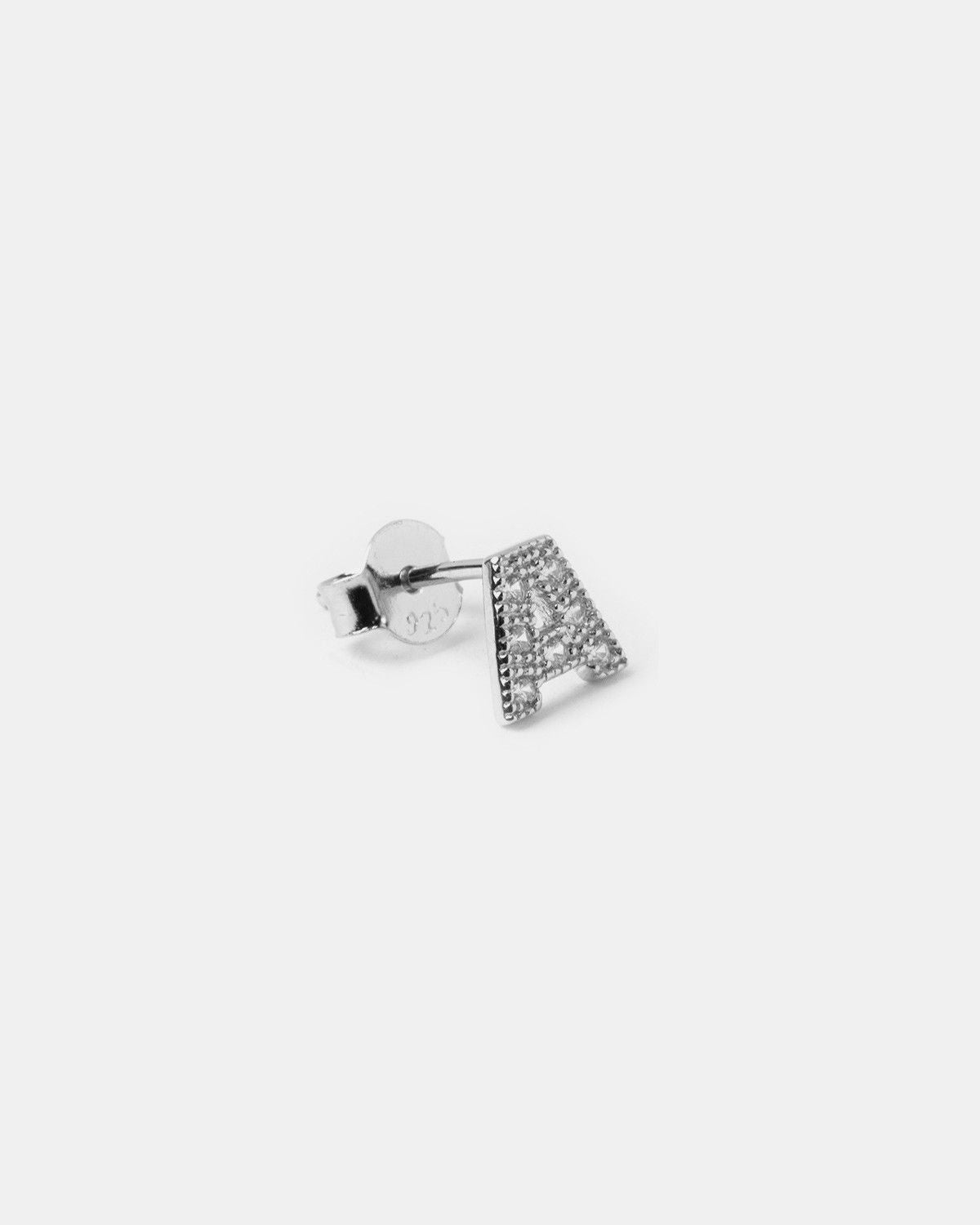 BOUCLE D’OREILLE UNIQUE LETTRE CAPITALES D'IMPRIMERIE AVEC ZIRCON CUBIQUE / RHODIUM BLANC