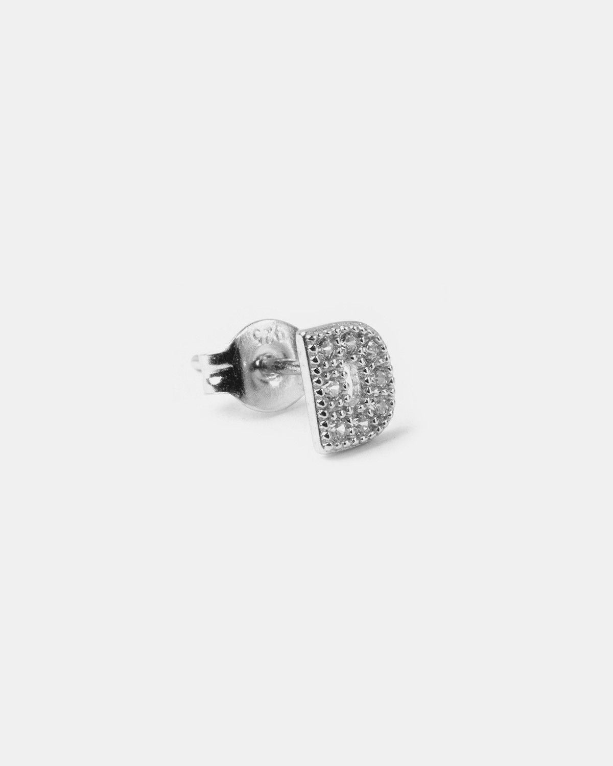 BOUCLE D’OREILLE UNIQUE LETTRE CAPITALES D'IMPRIMERIE AVEC ZIRCON CUBIQUE / RHODIUM BLANC