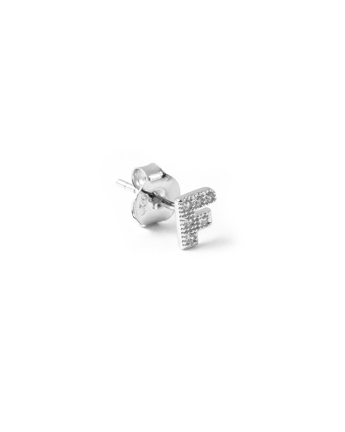 BOUCLE D’OREILLE UNIQUE LETTRE CAPITALES D'IMPRIMERIE AVEC ZIRCON CUBIQUE / RHODIUM BLANC
