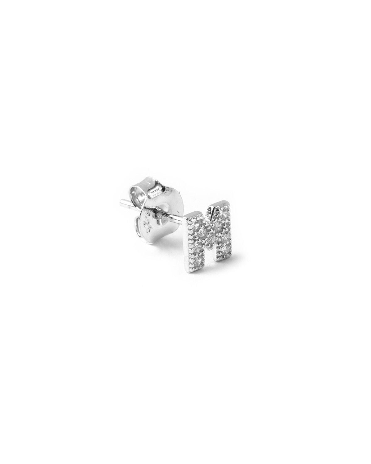 BOUCLE D’OREILLE UNIQUE LETTRE CAPITALES D'IMPRIMERIE AVEC ZIRCON CUBIQUE / RHODIUM BLANC