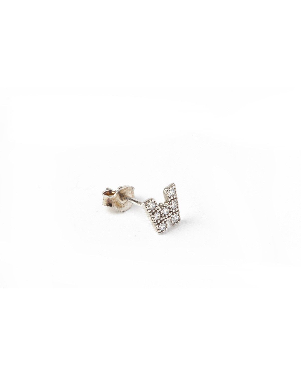 BOUCLE D’OREILLE UNIQUE LETTRE CAPITALES D'IMPRIMERIE AVEC ZIRCON CUBIQUE / RHODIUM BLANC