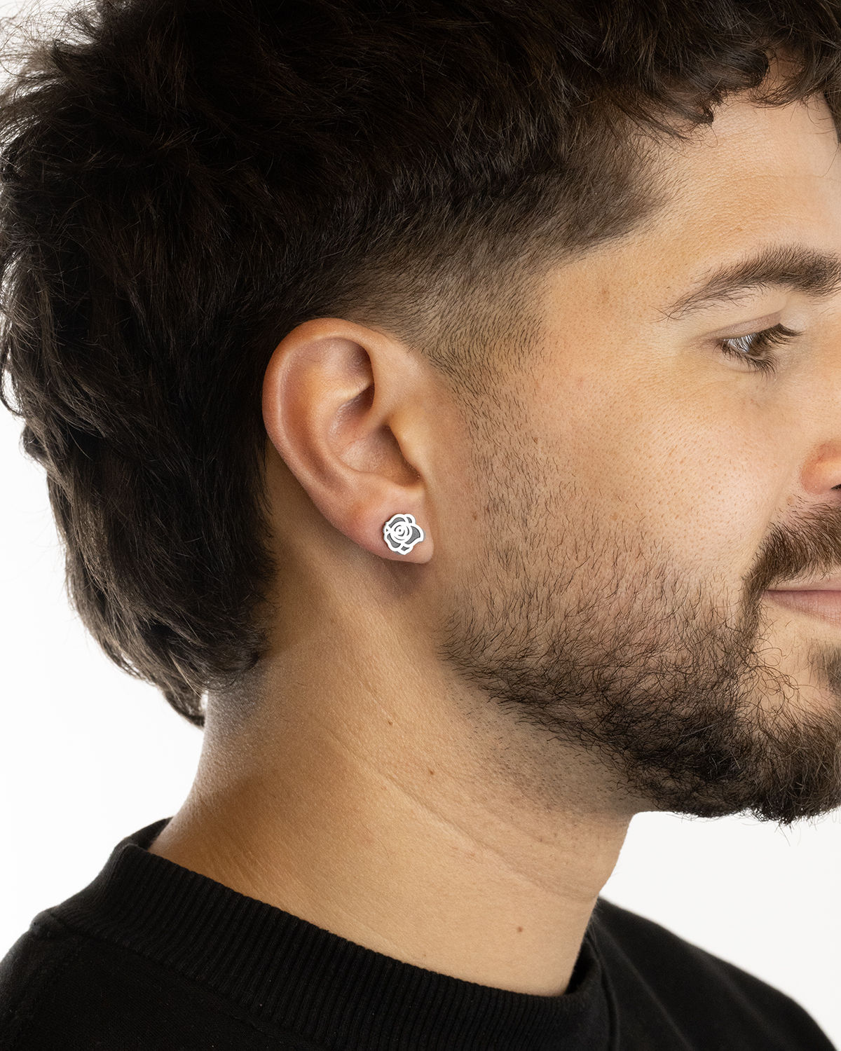 BOUCLE D'OREILLE LOBE AVEC ROSE EROX EN ARGENT